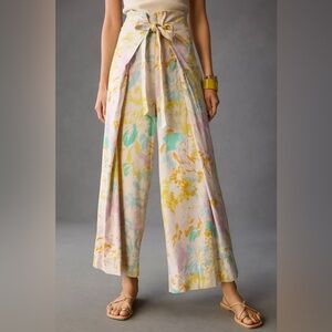 Anthropologie Maeve Wide-Leg Linen Wrap Pants Size 4 New